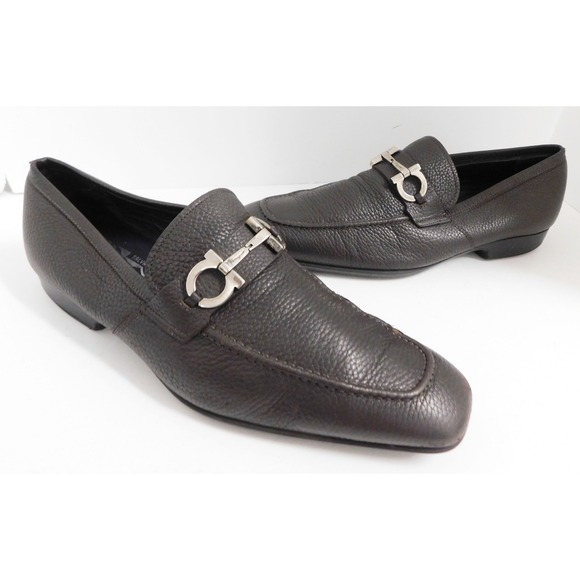 SALVATORE FERRAGAMO METRONE Brown calf Pebbled Leather Loafers Size 10.5 D